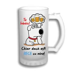 Halba personalizata alba cu mesaj "Te iubesc", cadou amuzant pentru iubitorii de bere