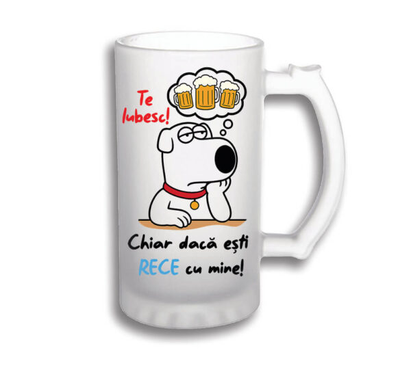 Halba personalizata alba cu mesaj "Te iubesc", cadou amuzant pentru iubitorii de bere