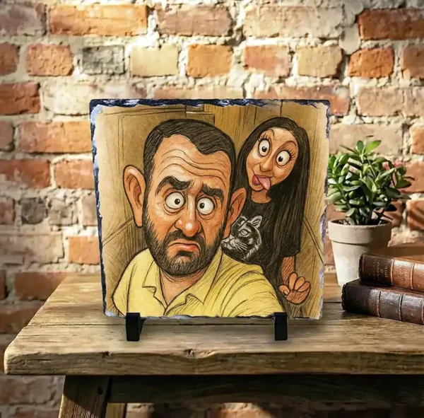 caricatură pe placa de ardezie 15x15cm