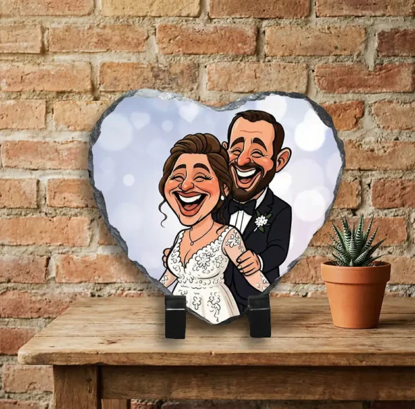 Caricatură pe placă de ardezie in formă de inimă