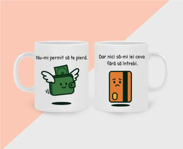 Set cani personalizate albe cu mesaj Nu-mi permit sa te pierd, cadou pentru cupluri