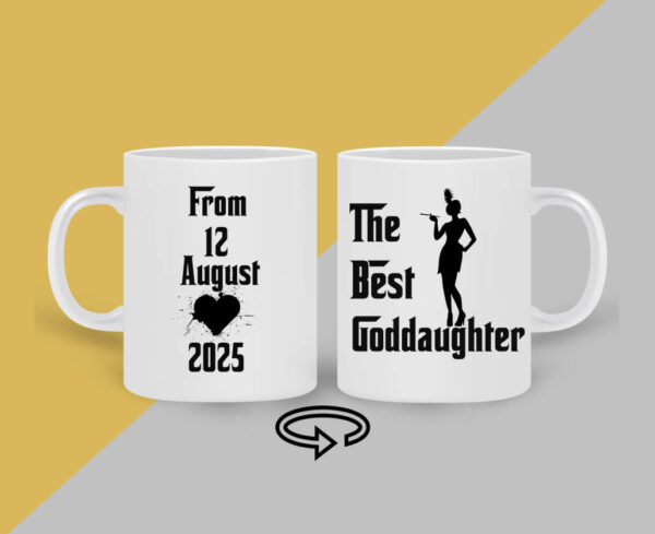 Cana personalizata alba cu mesaj the best goddaughter, cadou amuzant pentru iubitorii de cafea
