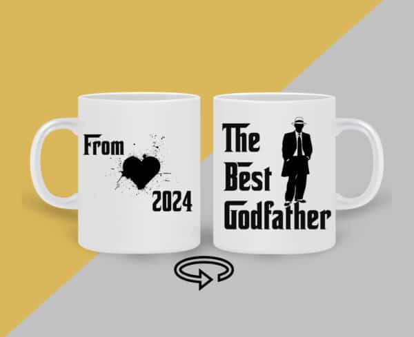 Cana personalizata alba cu mesaj the best godfather, cadou amuzant pentru iubitorii de cafea