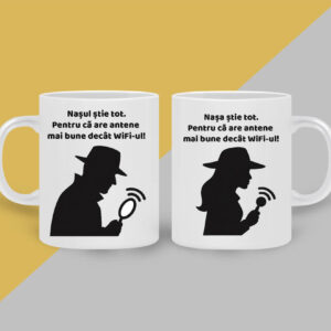 set cani personalizate albe cu mesaj nasul si nasa cadou amuzant pentru iubitorii de cafea