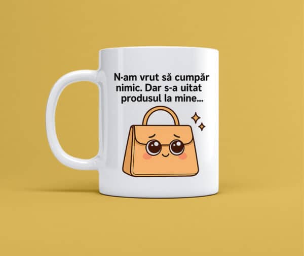 Cana personalizata alba cu mesaj nu cumpar nimic. cadou amuzant pentru iubitorii de cafea