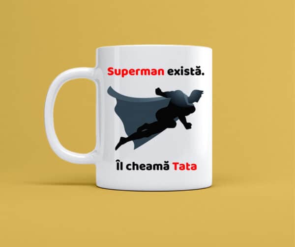 Cana personalizata alba cu mesaj superman exista, cadou amuzant pentru iubitorii de cafea
