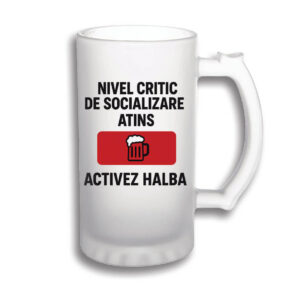 Halba personalizata alba cu mesaj "Activez halbă", cadou amuzant pentru iubitorii de bere