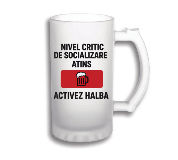 Halba personalizata alba cu mesaj "Activez halbă", cadou amuzant pentru iubitorii de bere