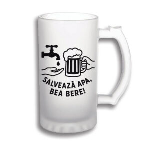 Halba personalizata 500 ml alba cu mesaj Salveaza apa bea bere, cadou amuzant