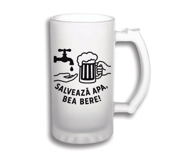 Halba personalizata 500 ml alba cu mesaj Salveaza apa bea bere, cadou amuzant