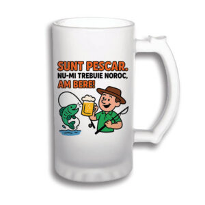 Halba personalizata 500 ml alba cu mesaj Sunt pescar nu-mi trebuie noroc am bere