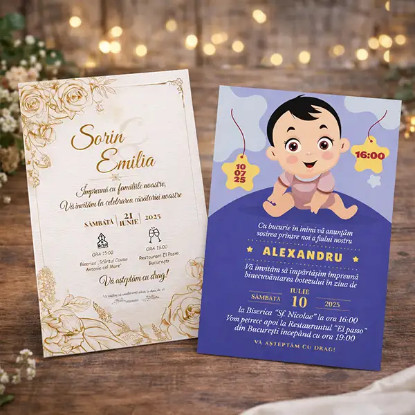 invitații personalizate pentru botez și nuntă