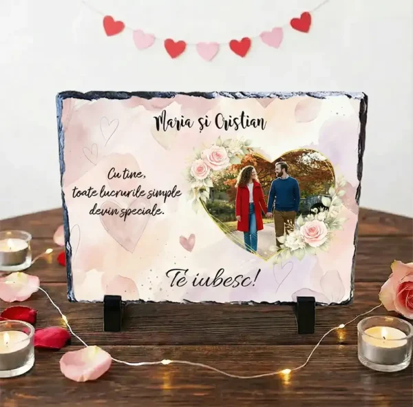 Placă de ardezie personalizată cu poză și mesaj – Cadou romantic Placă de ardezie personalizată cu poză și mesaj