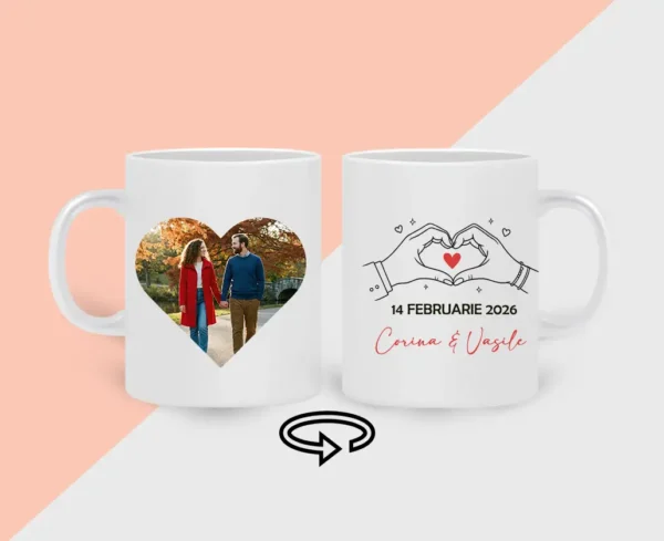 Cană personalizată de cuplu cu poză în formă de inimă – Forever cană personalizată de cuplu cu poză în formă de inimă – Forever