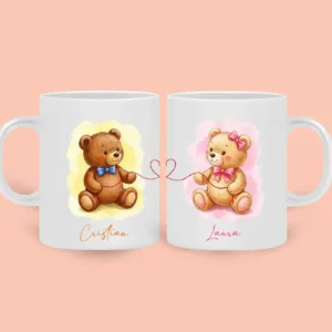 Set căni personalizate cu ursuleți alba