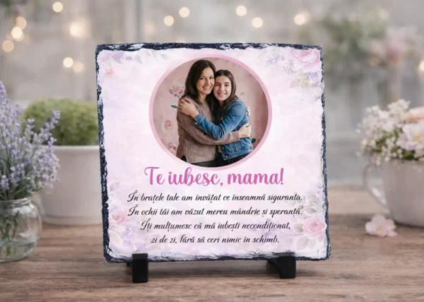 Placă Ardezie Personalizată pentru Mama – cu Poză și Mesaj Placă Ardezie Personalizată pentru Mama – cu Poză și Mesaj