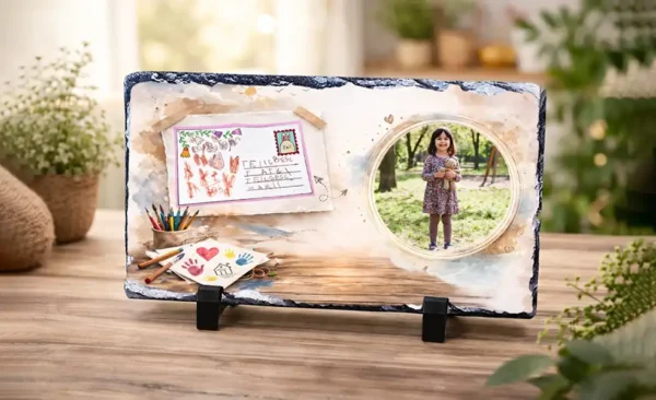 Placă ardezie personalizată cu poza și desenul copilului