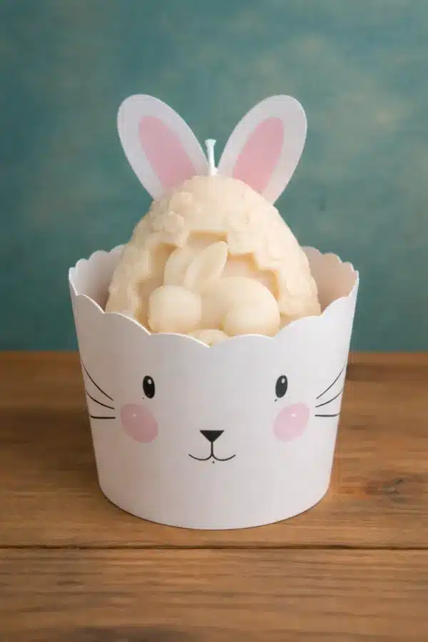 Lumânare Paște ou cu iepuraș decorativ în suport tematic