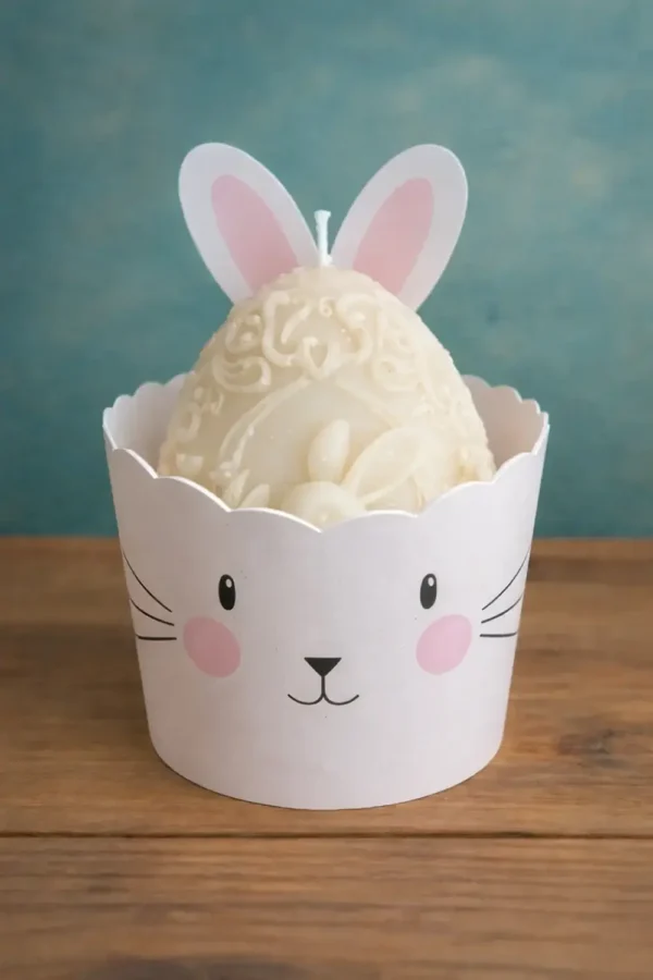 Lumanare Paste ou cu iepuras in suport tematic