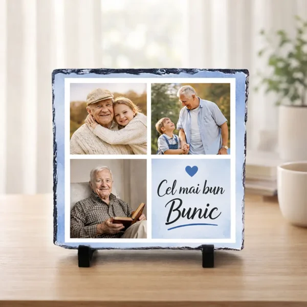 Placă Ardezie Personalizată Bunic – Colaj 3 Poze