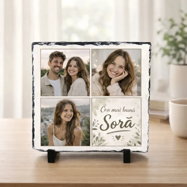 Placă Ardezie Personalizată Soră – Colaj 3 Poze