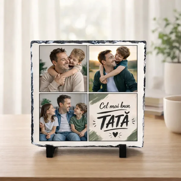 Placă Ardezie Personalizată Tată – Colaj 3 Poze