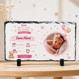 Placă Ardezie cu Poză și Date Naștere Băiețel