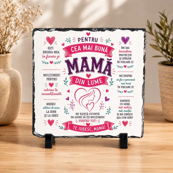 Placă Ardezie Cea Mai Bună Mamă din Lume – Cadou pentru Mama placă ardezie cea mai bună mamă din lume