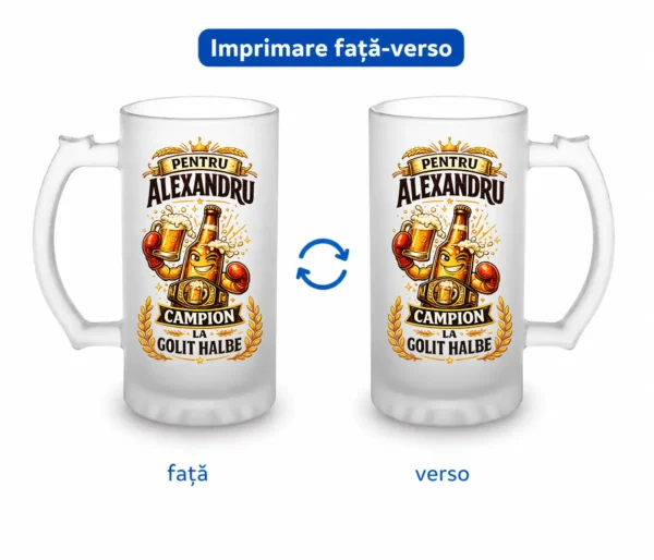 halbă bere personalizată Campion la golit bere
