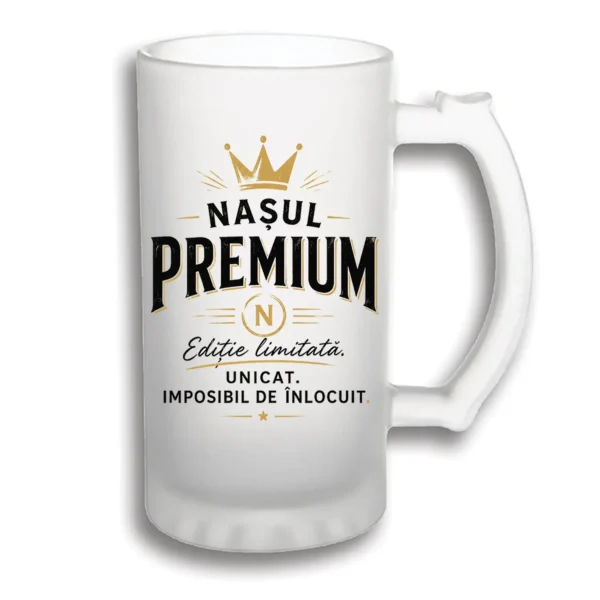 halbă personalizată pentru naș
